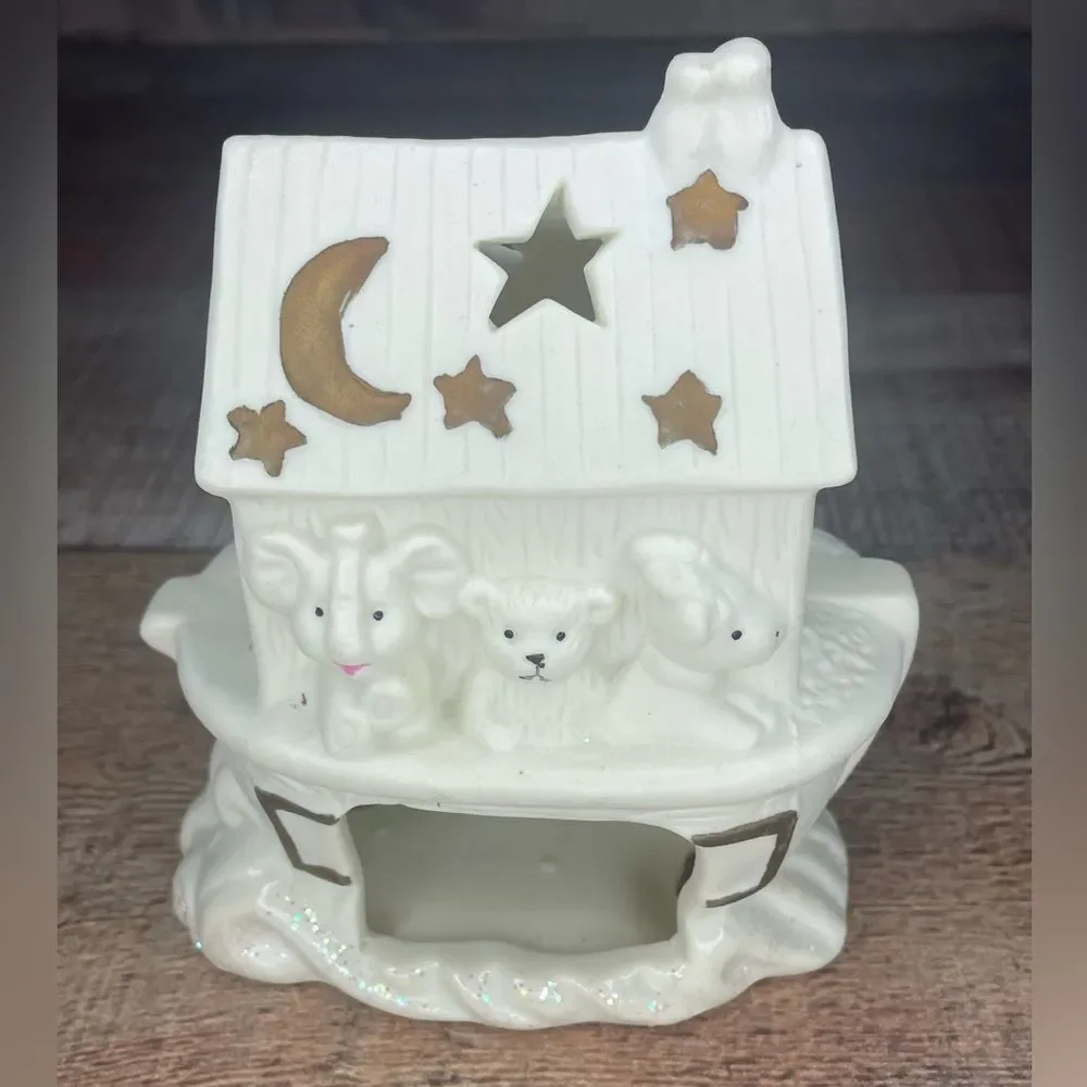 Vintage Cermic Noah’s Ark Tea Light Figurine Autom China Animals Bible